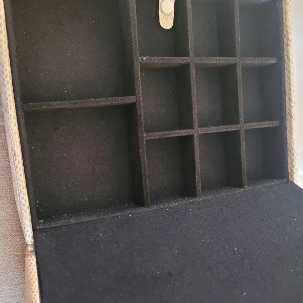 Taupe Faux Leather Travel Jewelry Box with Mirror